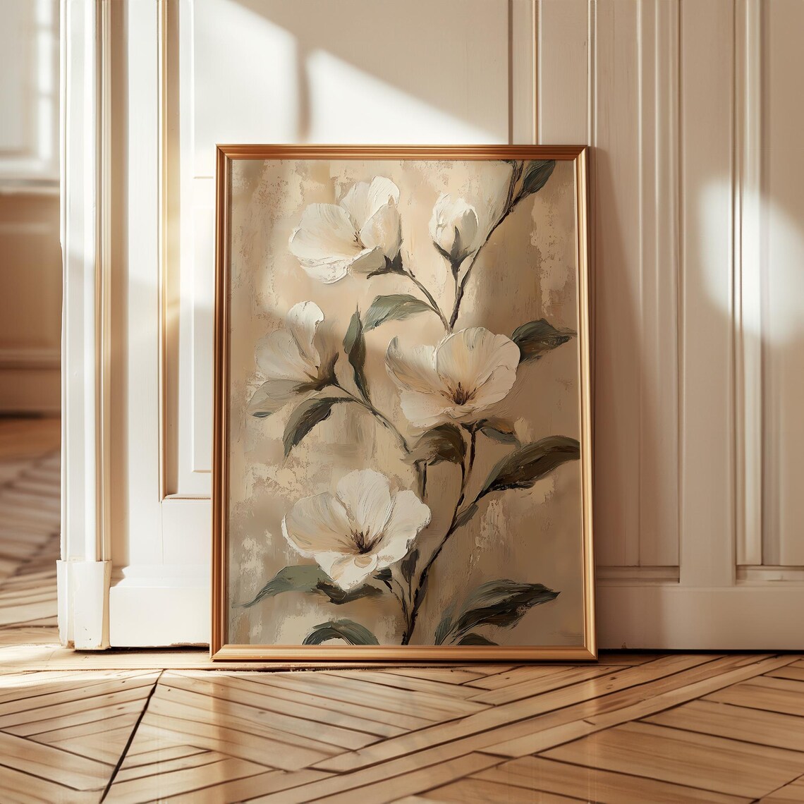 Neutral Beige Floral Vintage Botanical Cream Flower Art Print