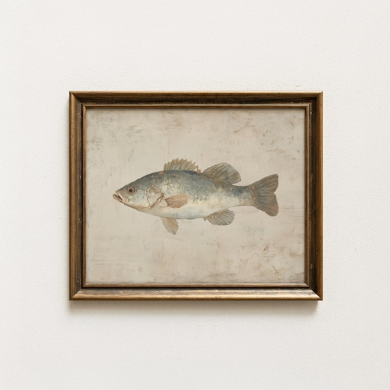 Largemouth Bass Fish Rustic Watercolor Fishing Lodge Decor Poster
