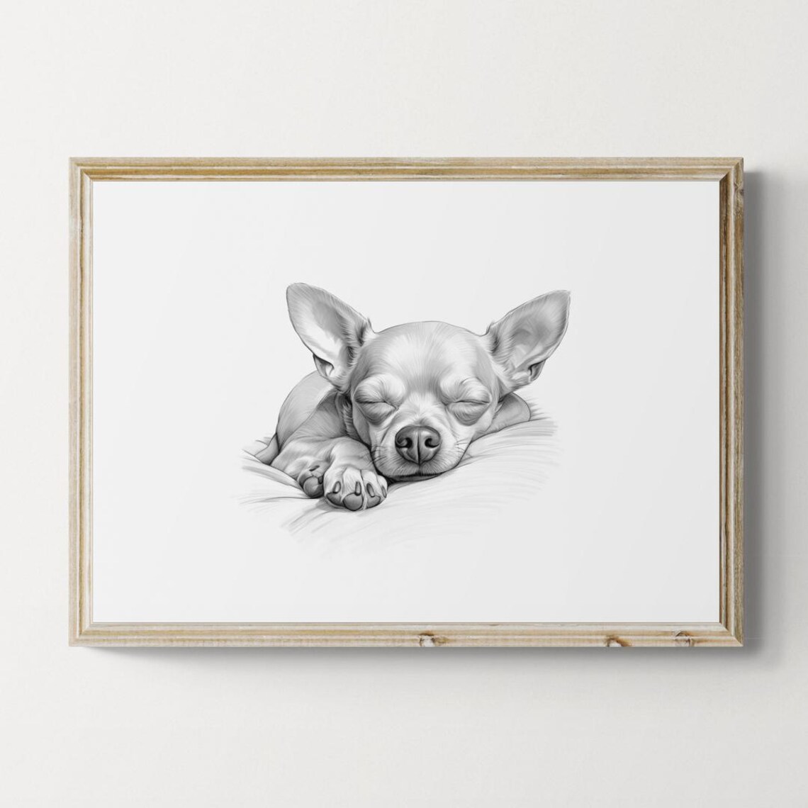 Sleeping Chihuahua Vintage Dog Sketch, Farmhouse Art Print