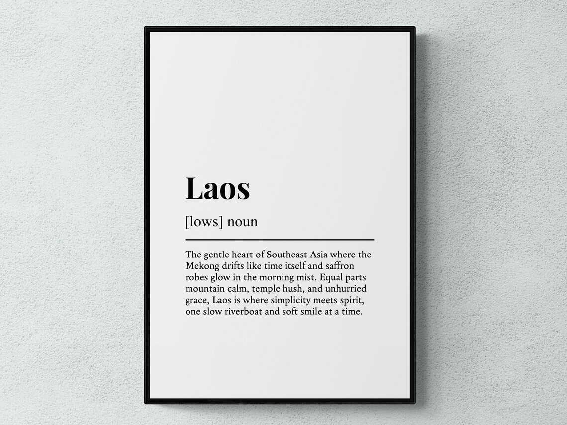Laos Country Dictionary Definition Typography Minimalist Art Print