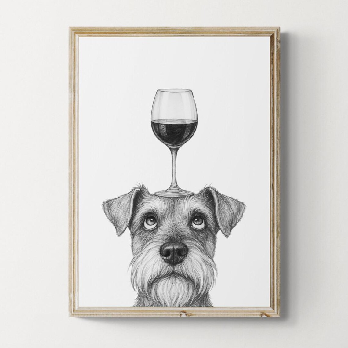 Schnauzer Dog Art Print Funny And Wine Drawing Lover Wall Decor Lovers Gifts