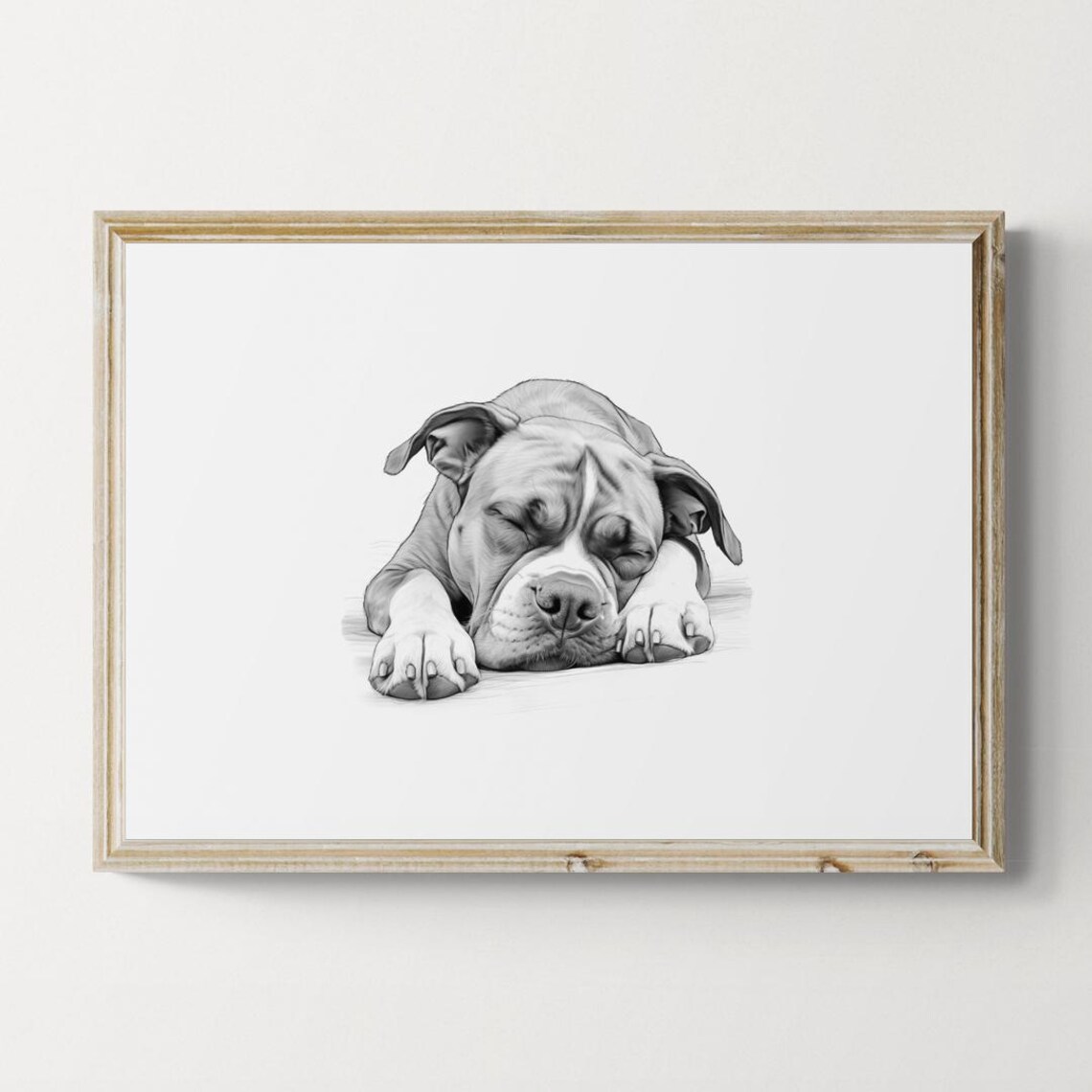 Boxer Dog Sleeping Vintage Pencil Sketch Dog Breed Monochrome Wall Art