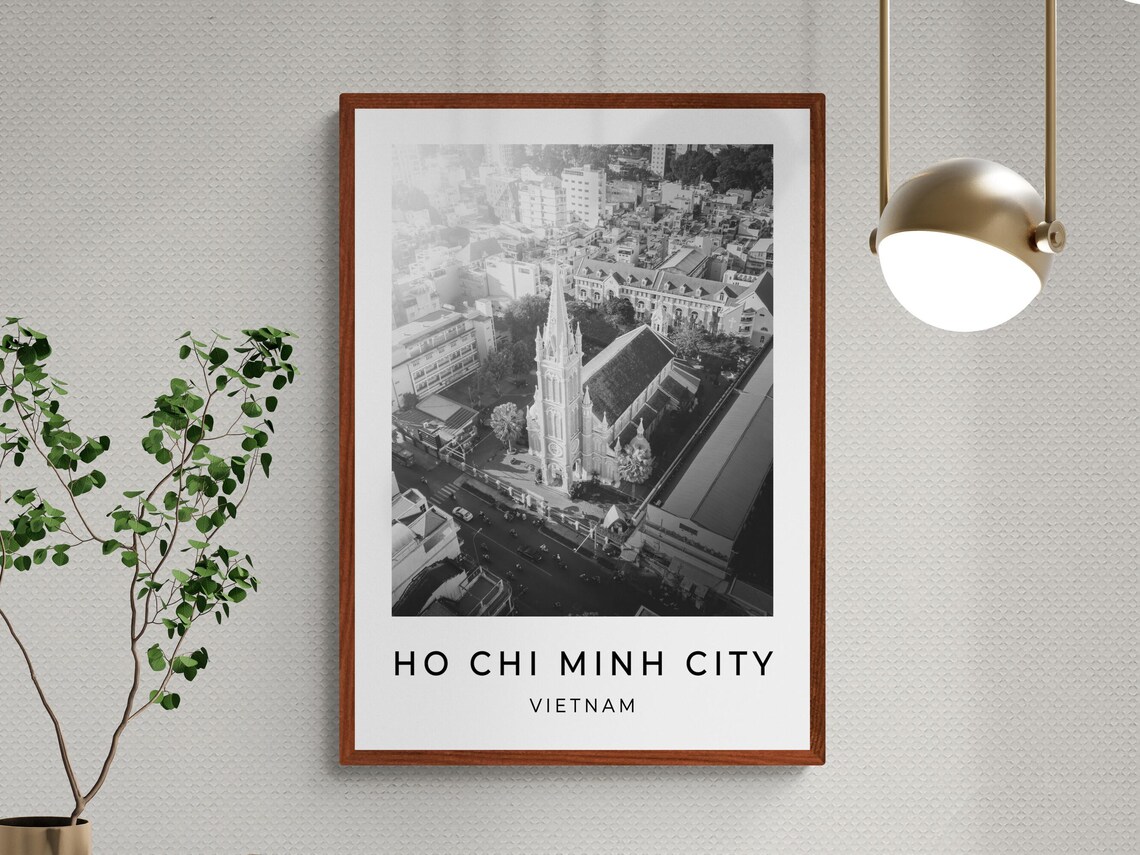 Ho Chi Minh City Vietnam Cathedral Aerial View Black And White Poster - Image 3