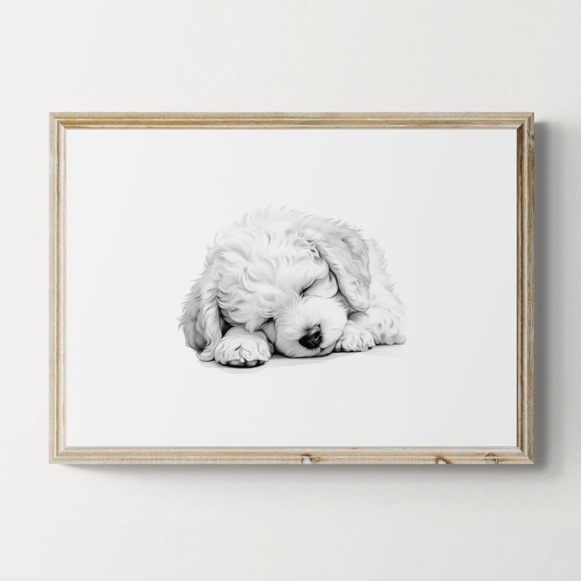 Sleeping Bichon Frise Puppy Pencil Sketch Adorable Cute Dog Print