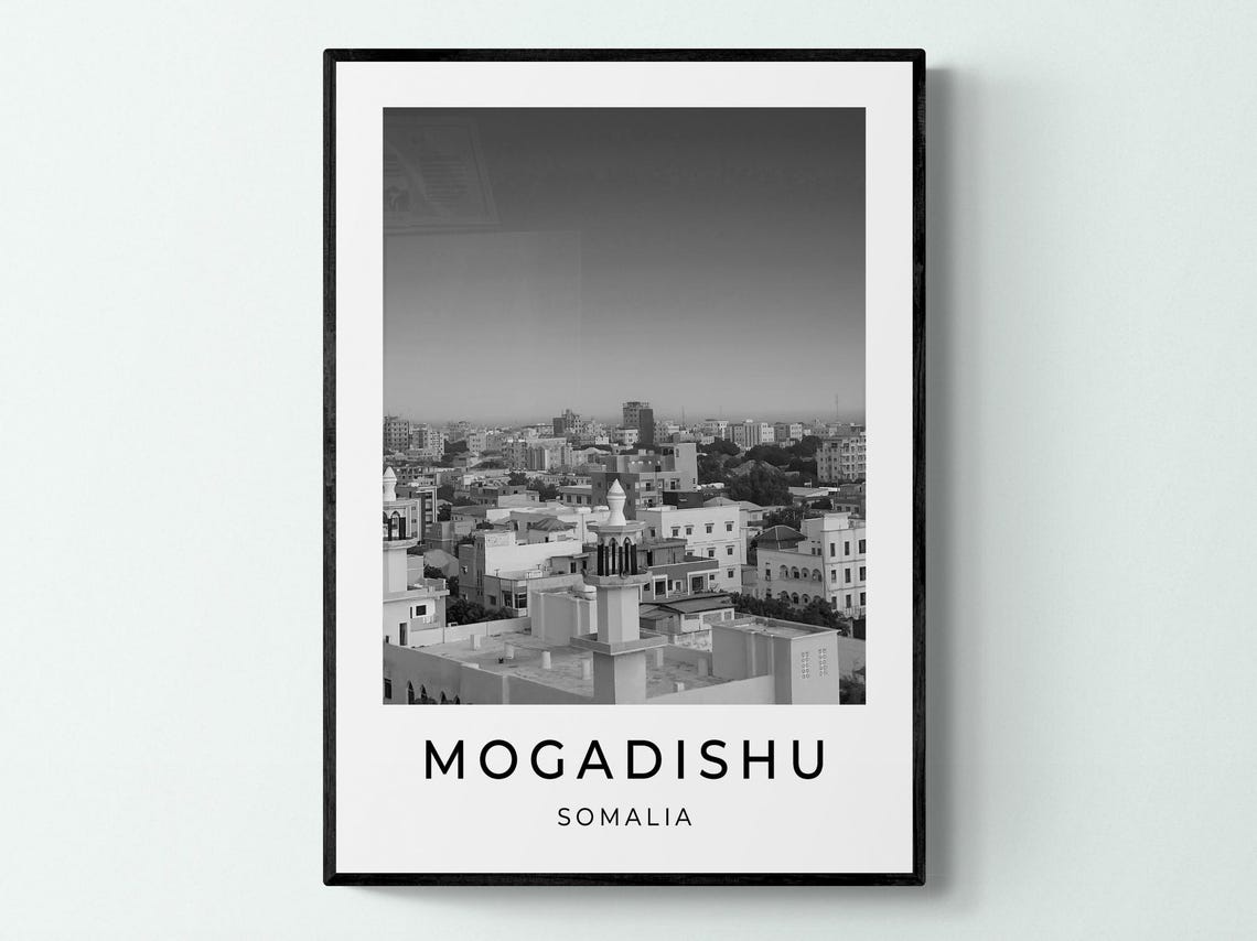 Mogadishu Somalia Rooftops Minarets Cityscape Monochrome Travel Poster