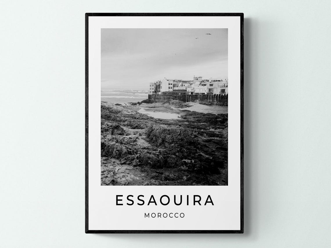 Essaouira Morocco Rocky Atlantic Coast Old Walls Black White Poster