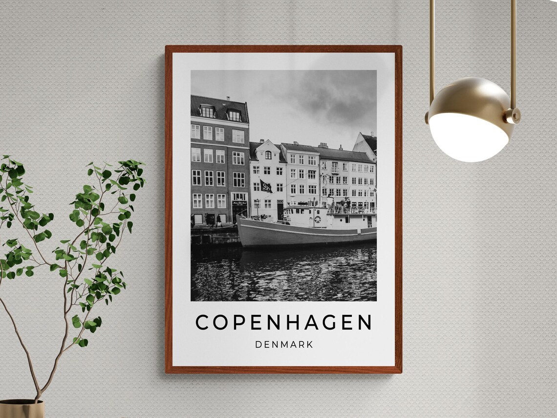 Copenhagen Denmark Nyhavn Waterfront Black And White Travel Poster - Image 3