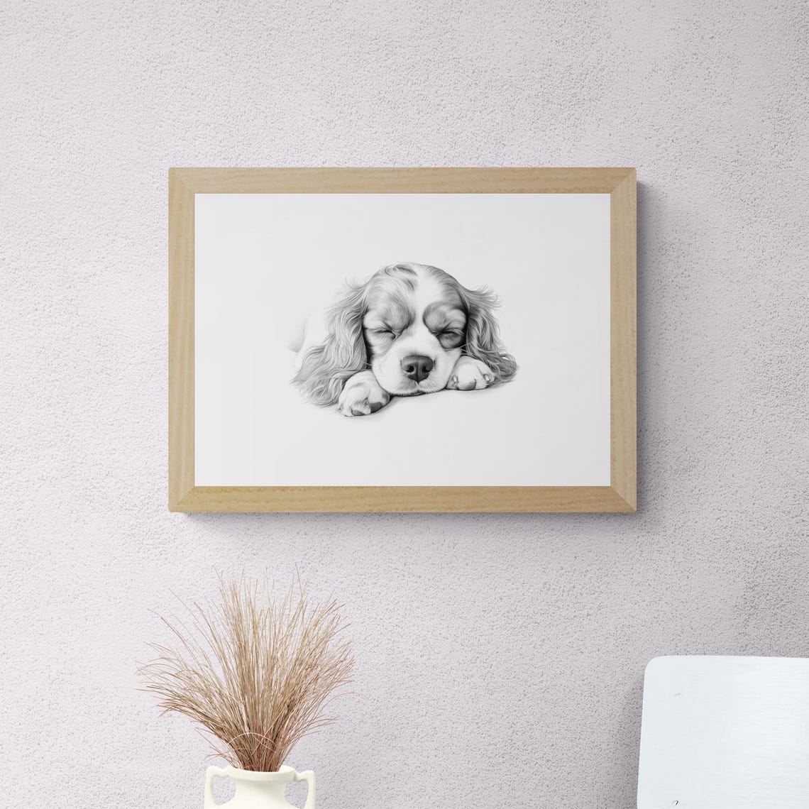 Cavalier King Charles Spaniel Sleeping Vintage Pencil Sketch Wall Art - Image 2