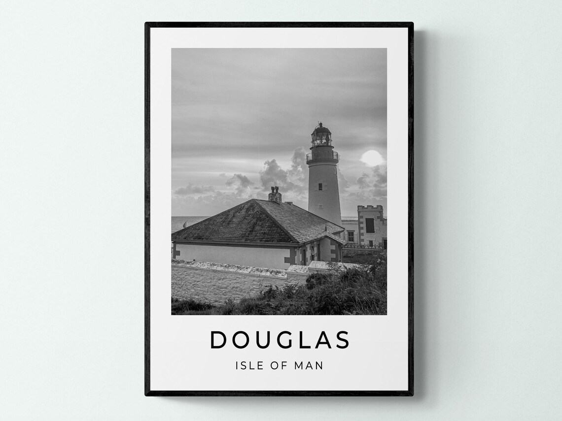 Douglas Isle Of Man Lighthouse At Sunset Coastal Headland View Poster