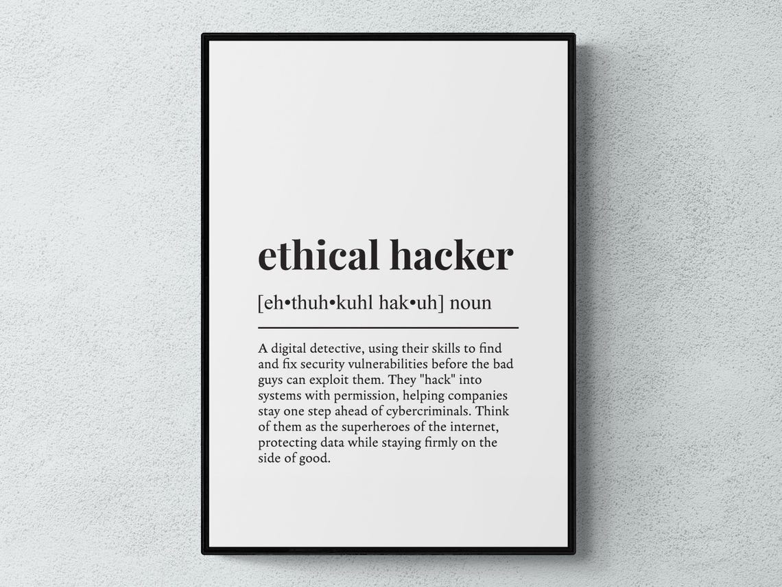 Ethical Hacker Funny Definition Cybersecurity Humor Typography Poster
