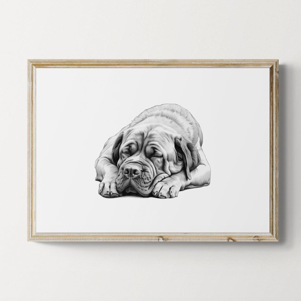 Mastiff Sleeping Vintage Pencil Sketch Giant Dog Breed Wall Art