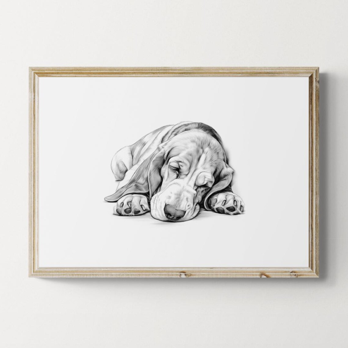 Sleeping Basset Hound Vintage Dog Sketch Art Print