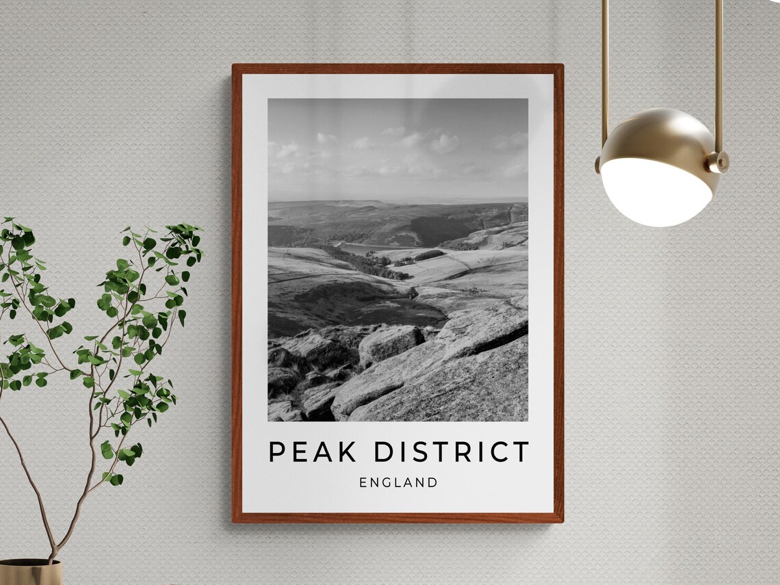 Peak District England Moorland Hills Rocky View Monochrome Wall Art - Image 3