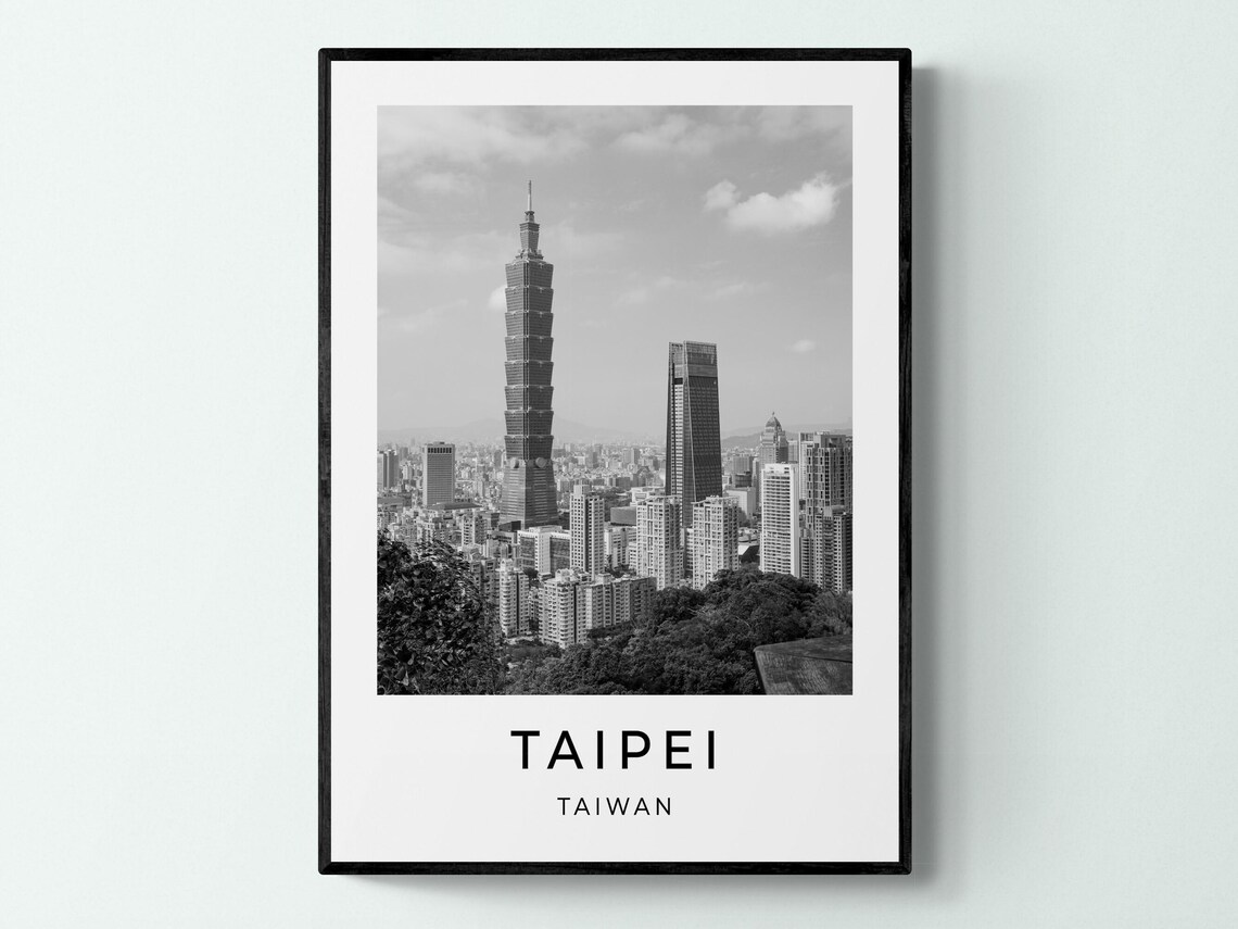 Taipei Taiwan Taipei 101 Skyscraper Skyline Monochrome Travel Poster