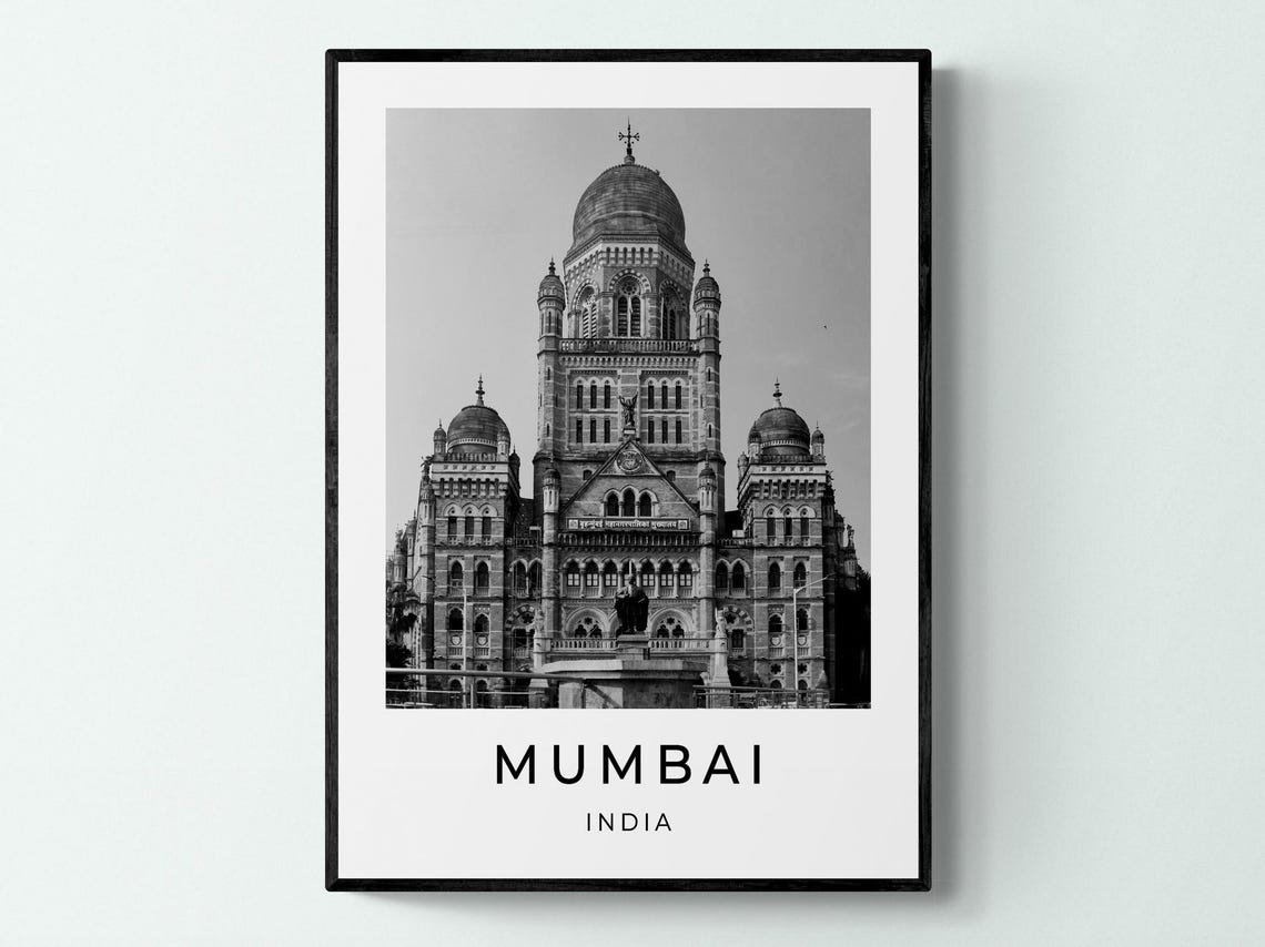 Mumbai India Chhatrapati Shivaji Terminus Black White Travel Poster