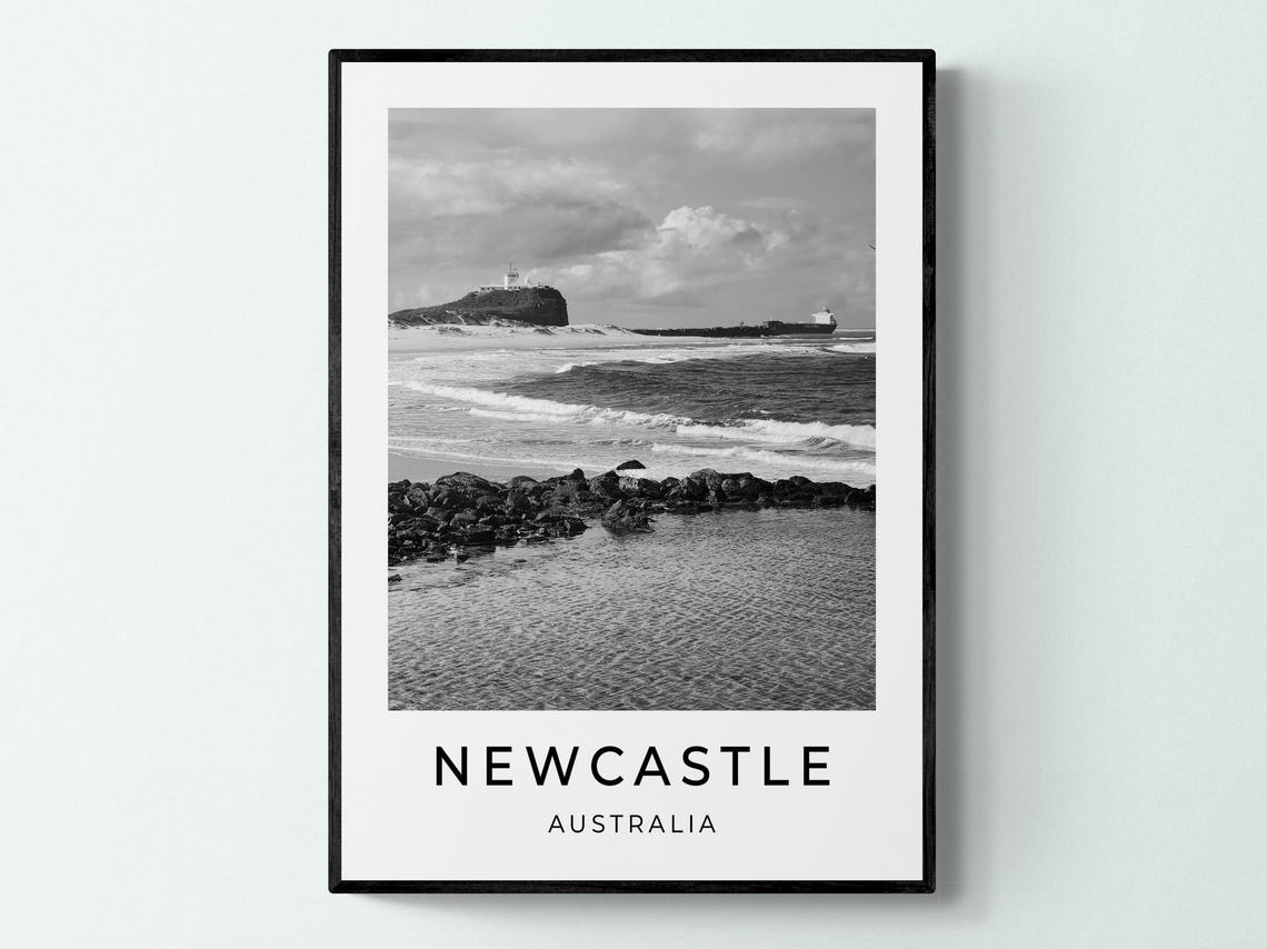 Newcastle Australia Nobbys Lighthouse Beach Ocean Black White Poster