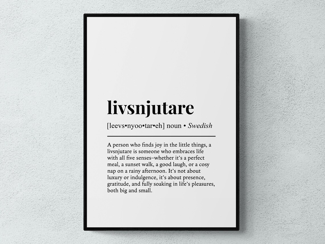 Livsnjutare Swedish Joy Word Definition Minimalist Typography Poster