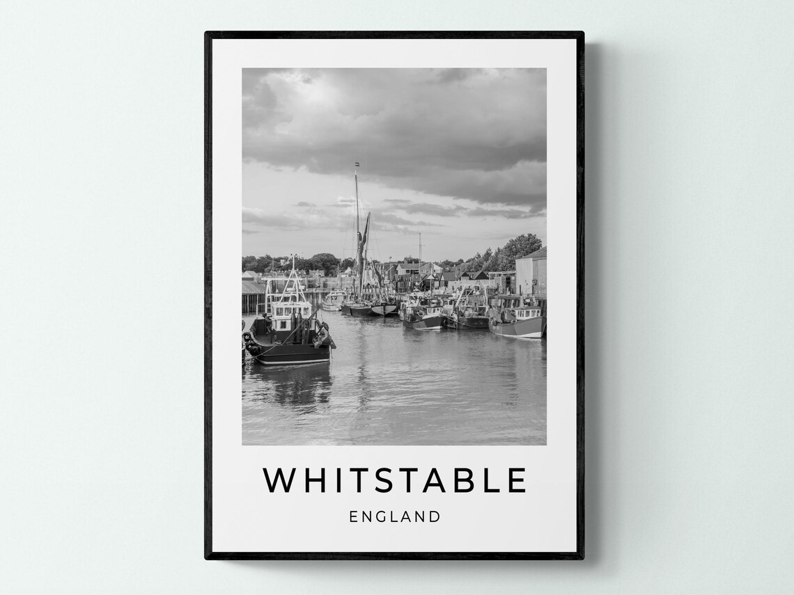 Whitstable Kent England Fishing Boats Harbor Masts Monochrome Print