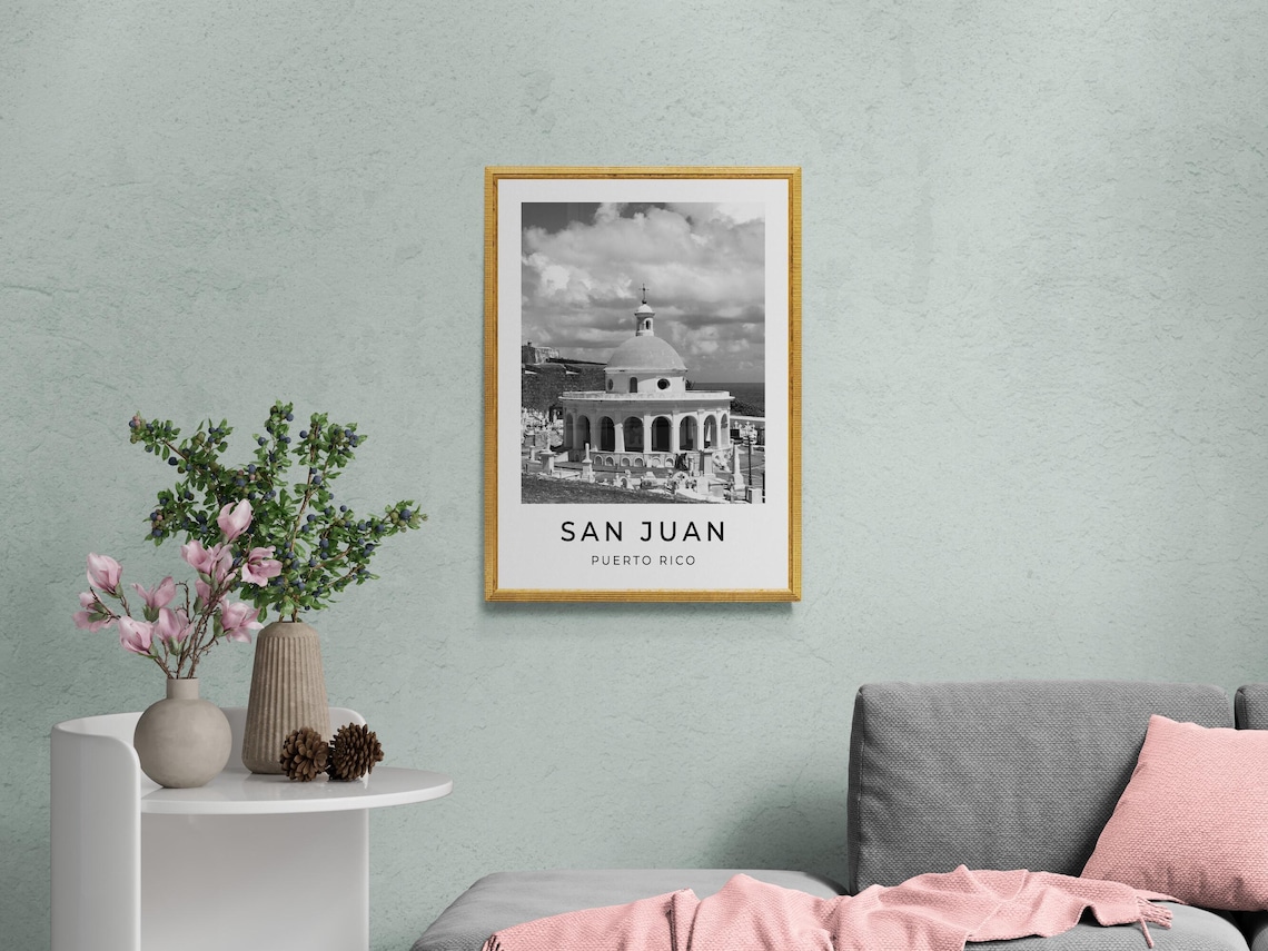 San Juan Puerto Rico Colonial Dome Chapel Old Town Black White Poster - Image 2