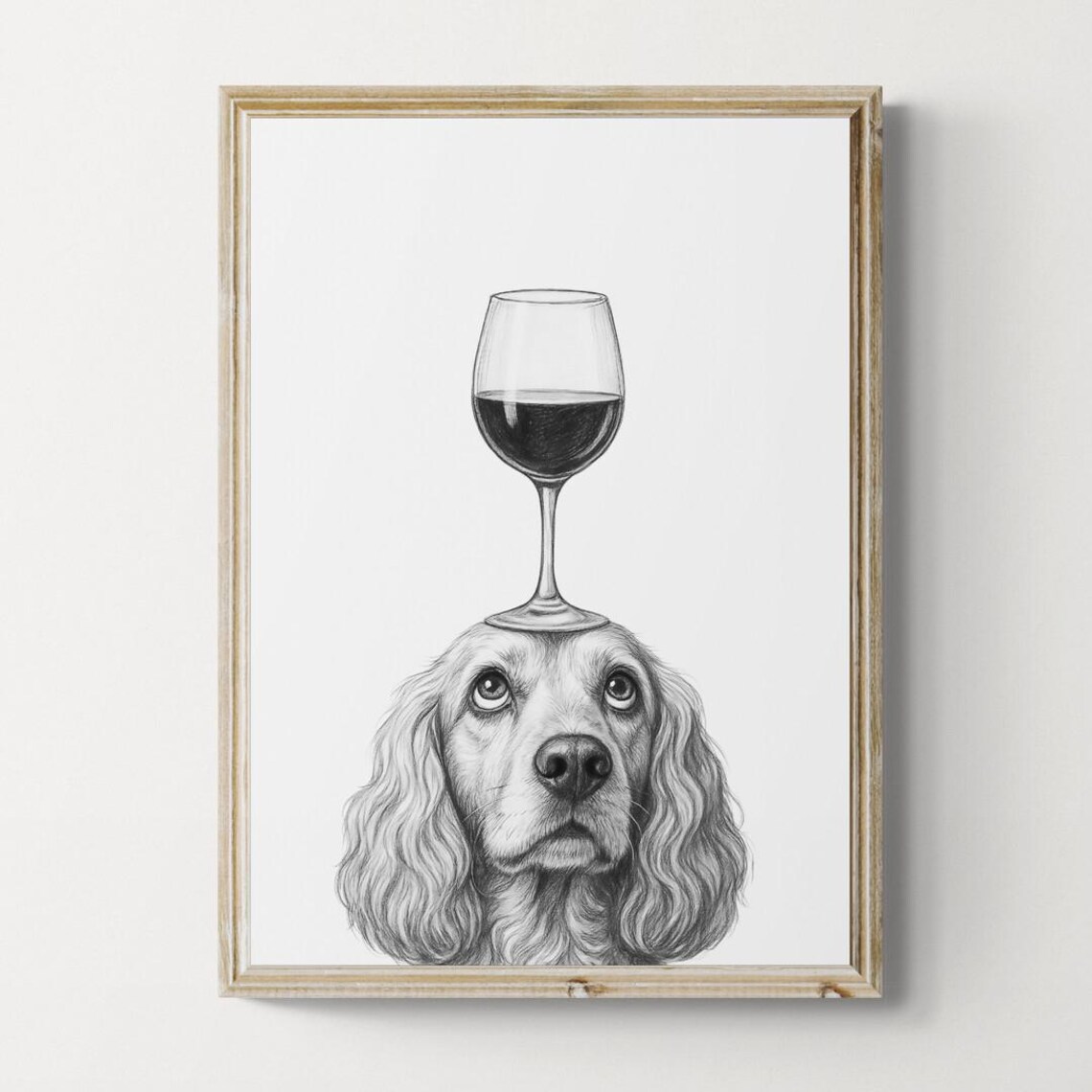 Cocker Spaniel Dog Art Print Funny And Wine Drawing Lover Wall Decor Lovers Gifts