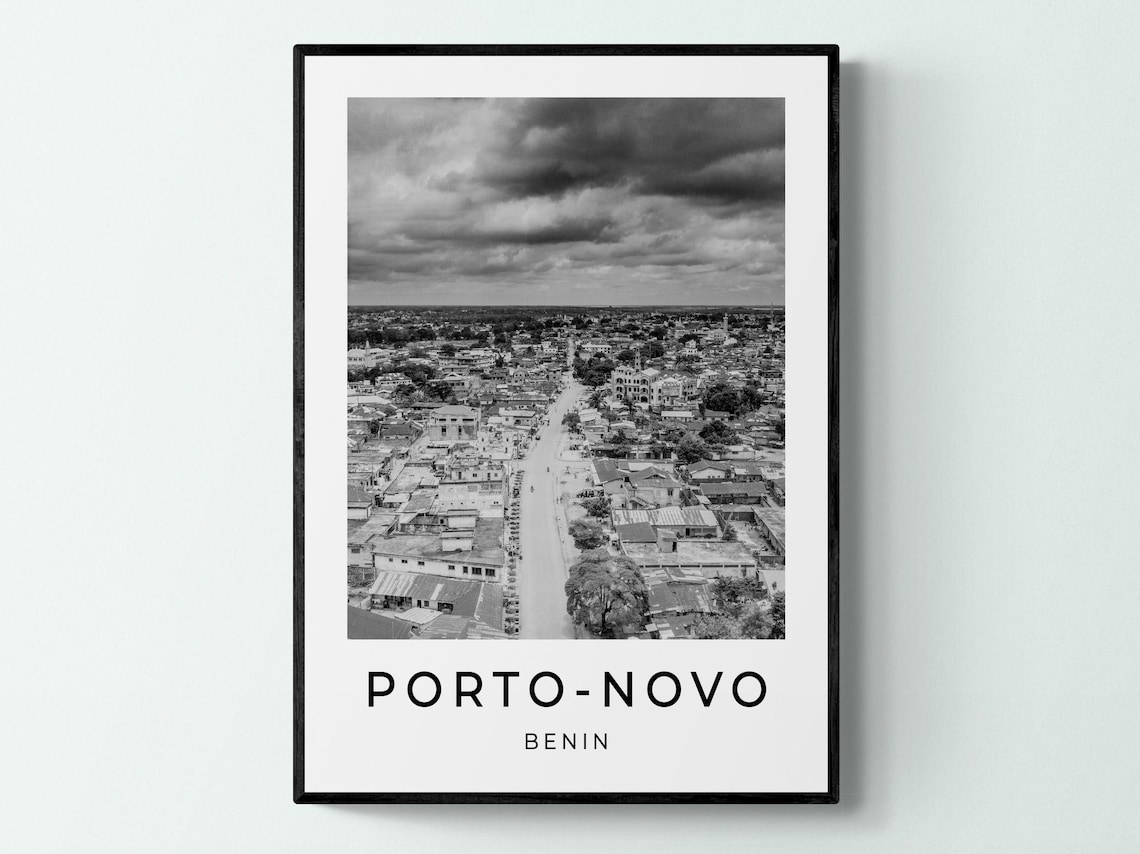 Porto-Novo Benin Aerial Street View Black And White Travel Poster