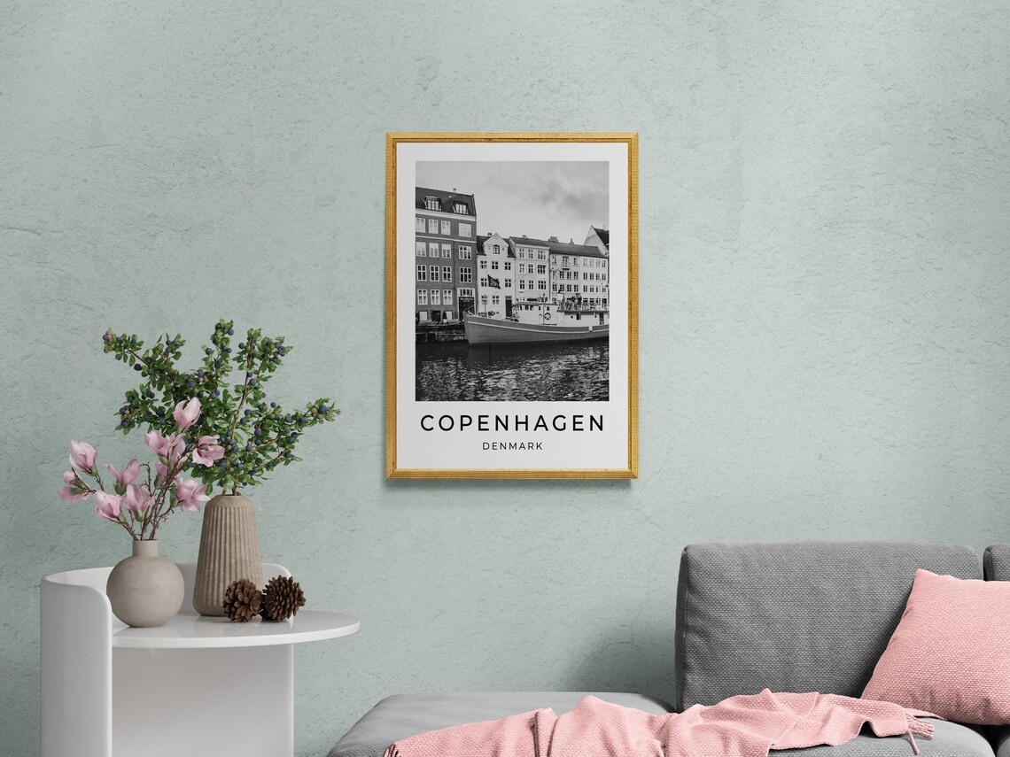 Copenhagen Denmark Nyhavn Waterfront Black And White Travel Poster - Image 2