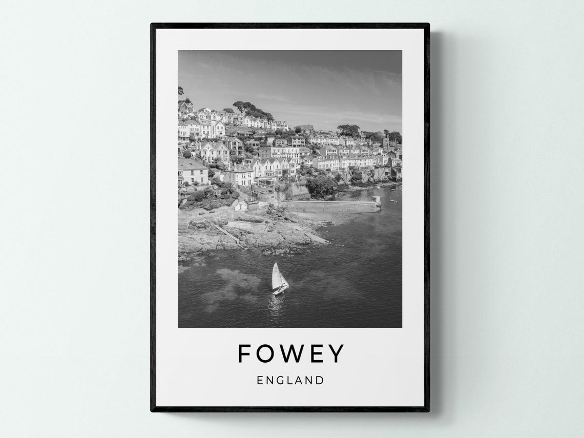 Fowey England Harbor Town Houses On The Hillside Coast View Poster