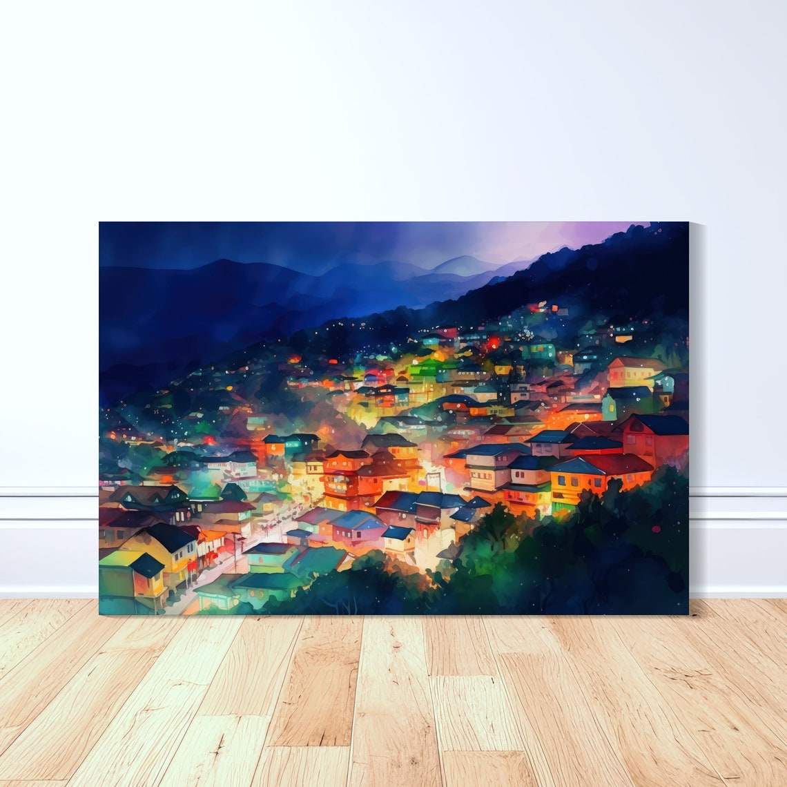 Baguio Night Glow City Lights Philippines Watercolor Canvas Poster