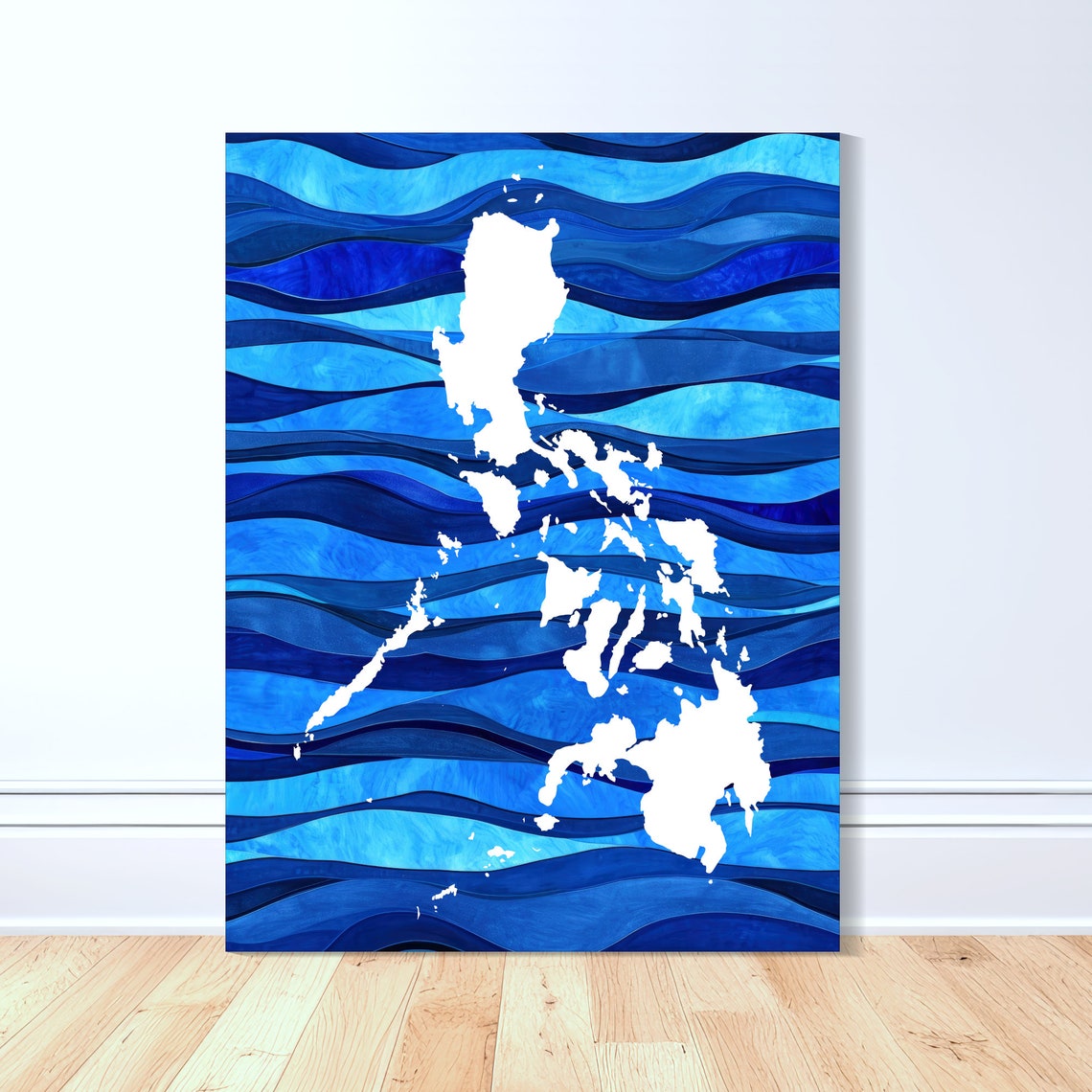 Philippines Silhouette Wavy Ocean Canvas Map Filipino Art Poster