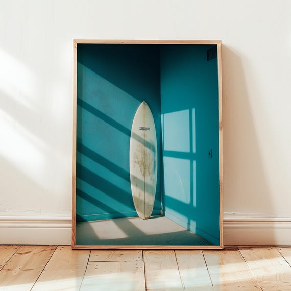 Surfboard Minimalist Surf Art Print, Coastal Decor