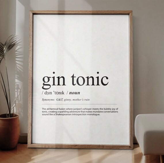 Gin Tonic Definition Print Poster Alcohol Cocktail Funny Quirky Wall Decor