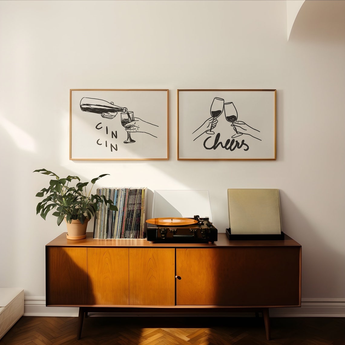 Cin Cin Wine Pouring Sketch Black Ink Modern Bar Cheers Poster - Image 2