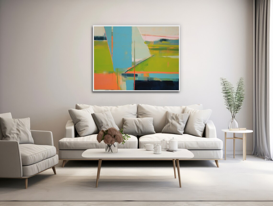 Large Abstract Wall Art Framed Print Modern Abstract Painting Extra Large Teal Green Orange Artwork Vista 2 - Image 3