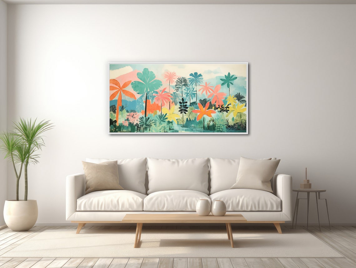Tropical Palm Forest Panoramic Colorful Botanical Abstract Wall Art - Image 3