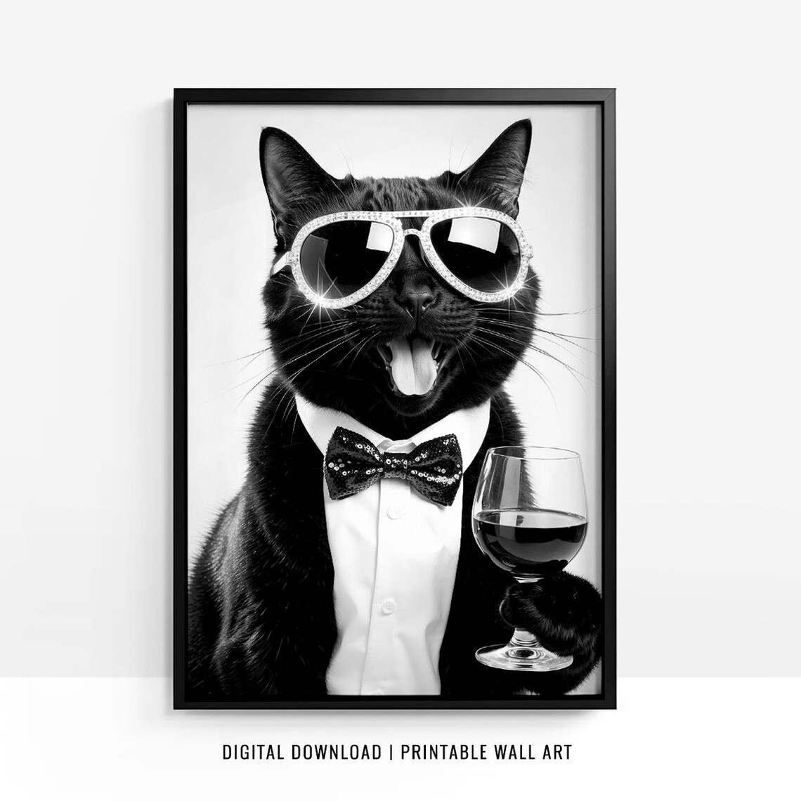 Black Cat Drinking Wine, Funny Cat Gift - Image 4