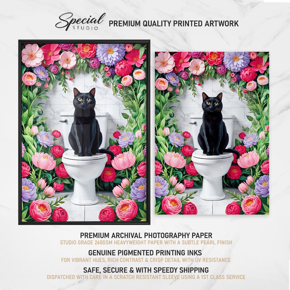 Black Cat Toilet Flower Arch Funny Pink Bathroom Decor Poster - Image 4