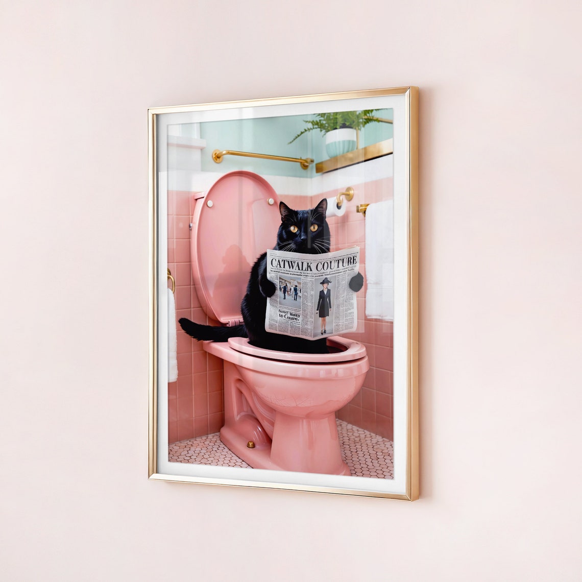 Bathroom Cat Print, Funny Black Cat Toilet Poster - Image 3