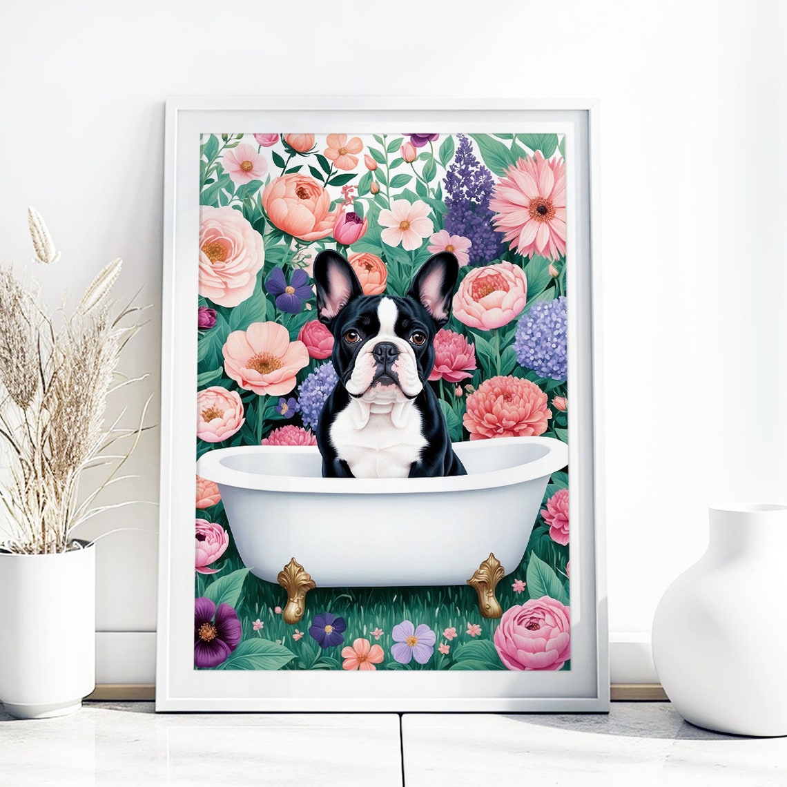 French Bulldog Wall Art French Bulldog Print French Bulldog Boho Wall Art Frenchie Poster Frenchie Gift Framed Gift Bathroom Print - Image 4