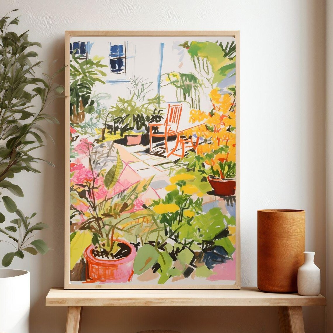 Colorful Summer Garden Abstract Flowers Sunny Patio Floral Print