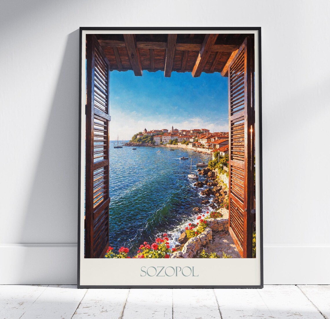 Sozopol Bulgaria Seaside Window Shutters Coastal Travel Poster