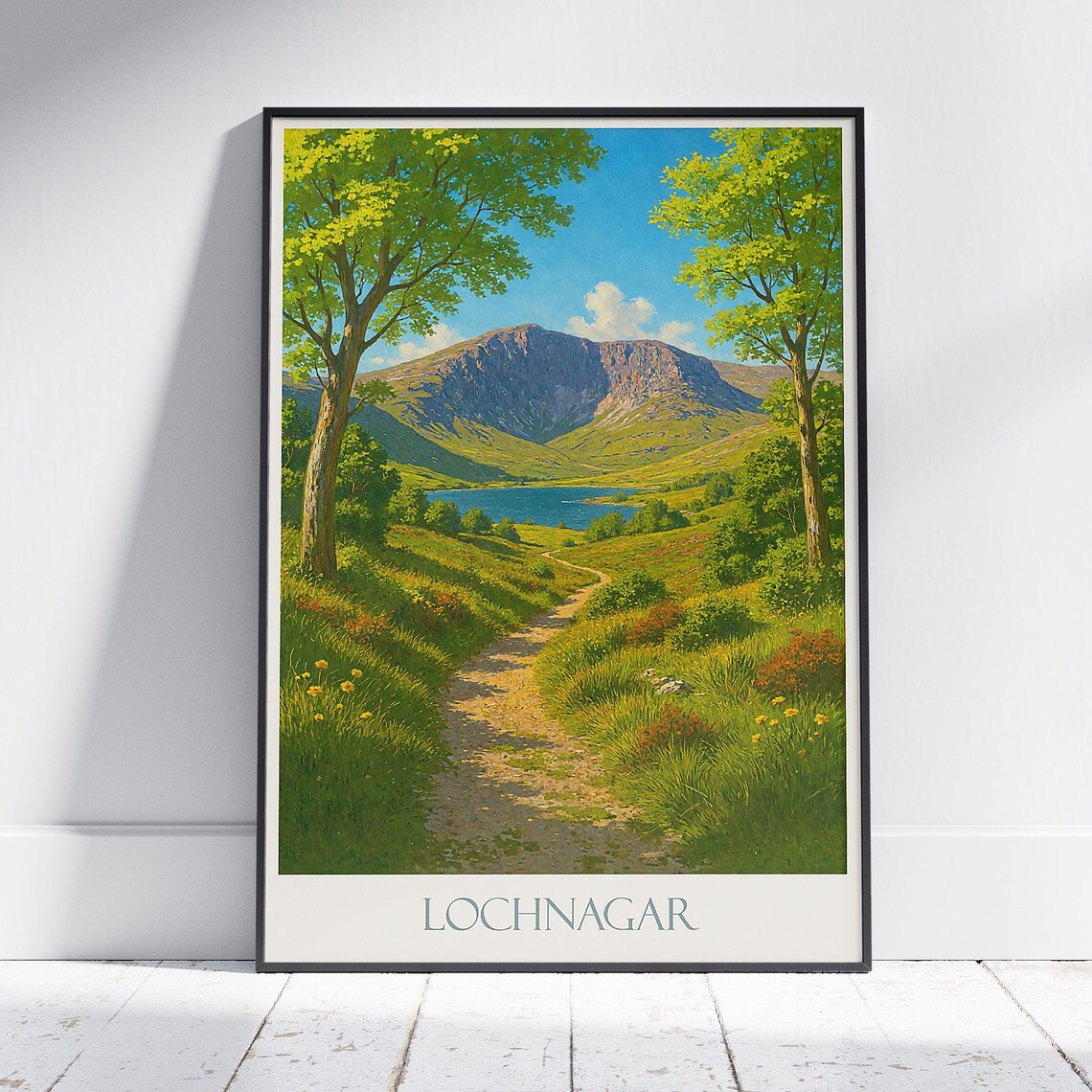 Lochnagar Scotland Mountain Lake Trail Highlands Travel Poster