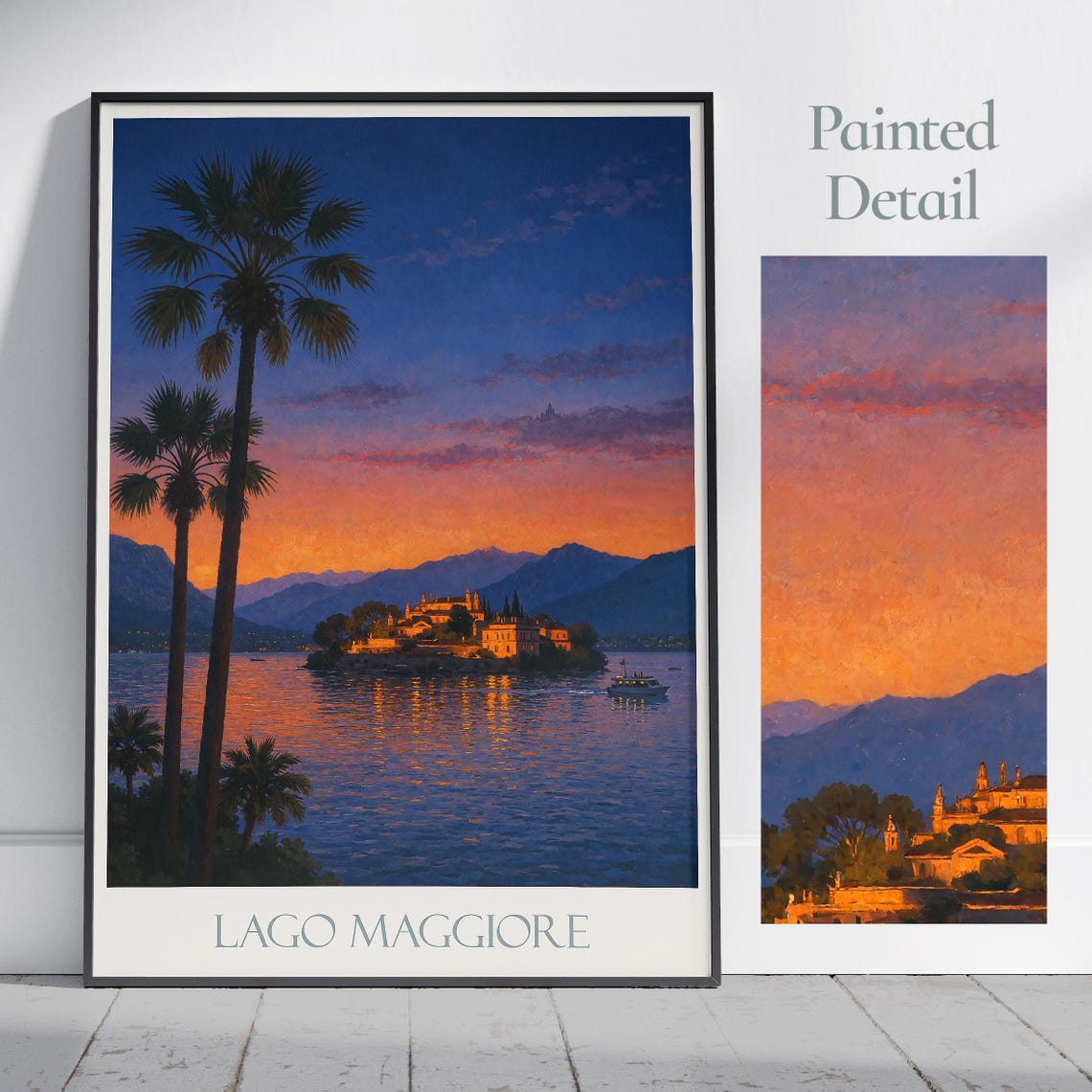 Lago Maggiore Isola Bella Sunset Palace Island Evening Travel Poster