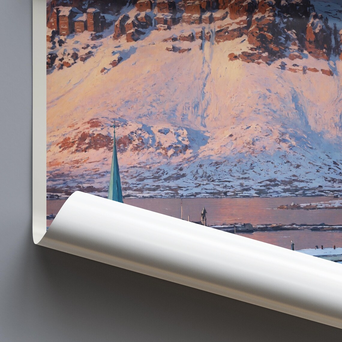 Reykjavik Iceland Winter Snow Mountain Town Church Sunset Poster - Image 3
