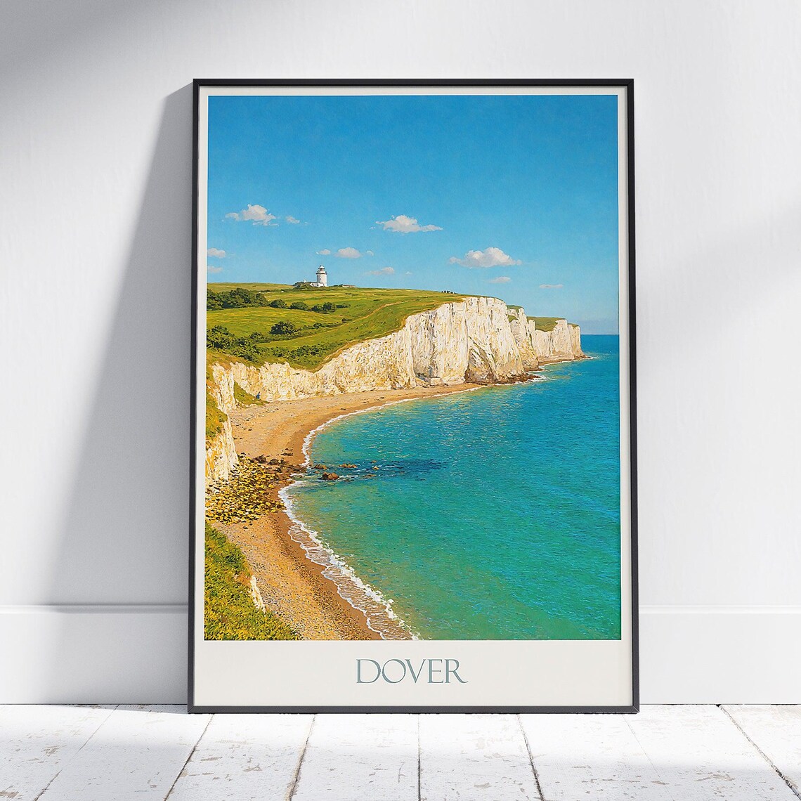 White Chalk Cliffs Of Dover Lighthouse Coastal England Poster