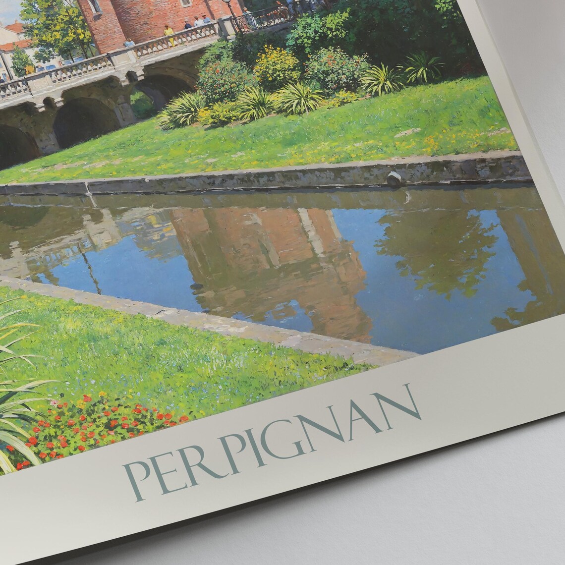 Perpignan France Historic Red Brick Tower Canal Town Art Poster - Image 3