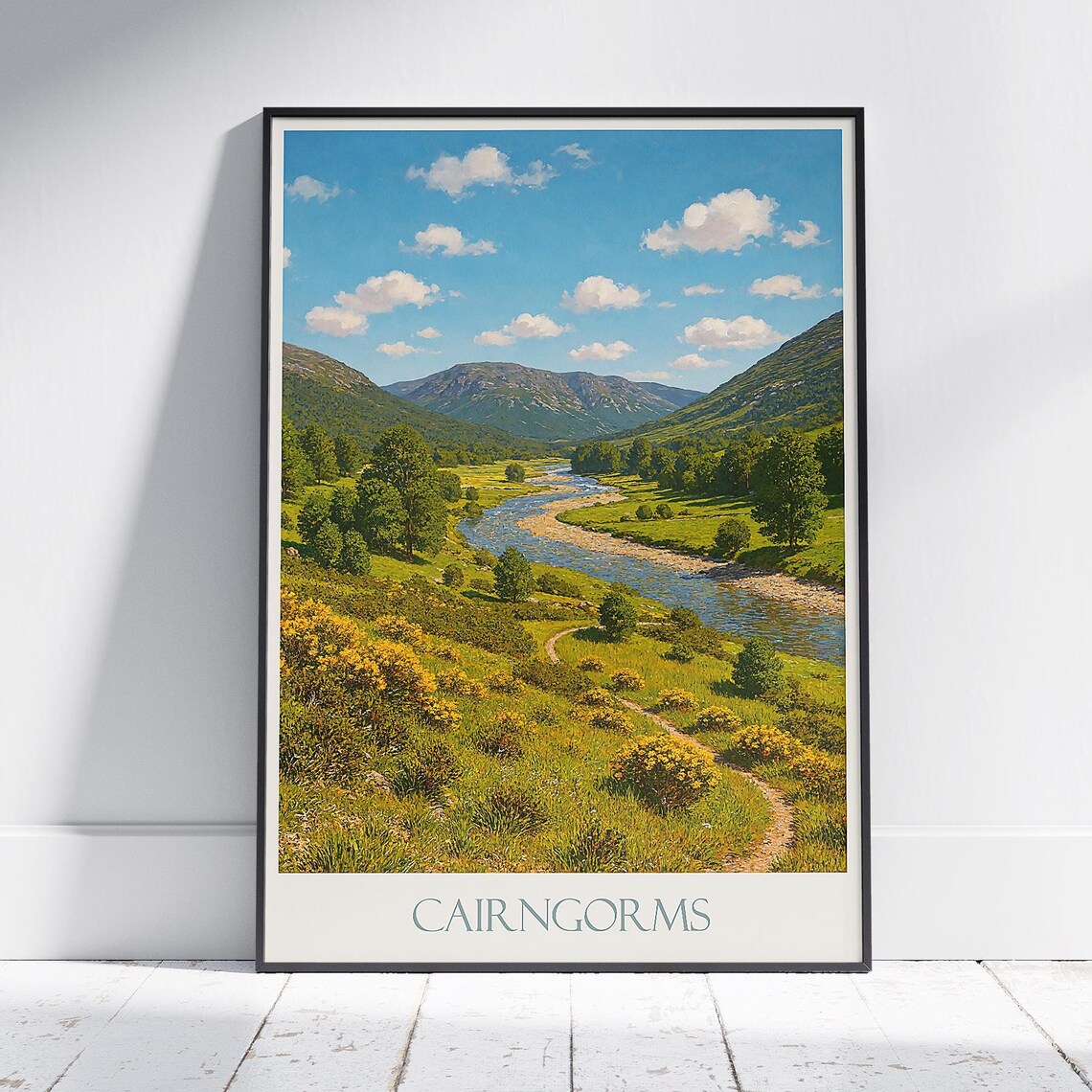 Cairngorms Glen Feshie River Valley Painted Scotland Travel Poster