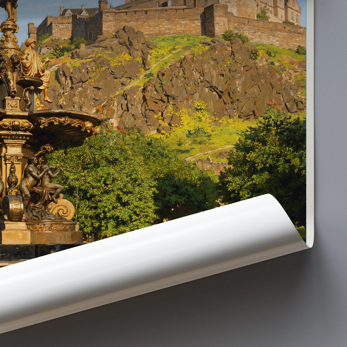 Edinburgh Scotland Castle Fountain Princes Gardens Painted City Poster - Image 3