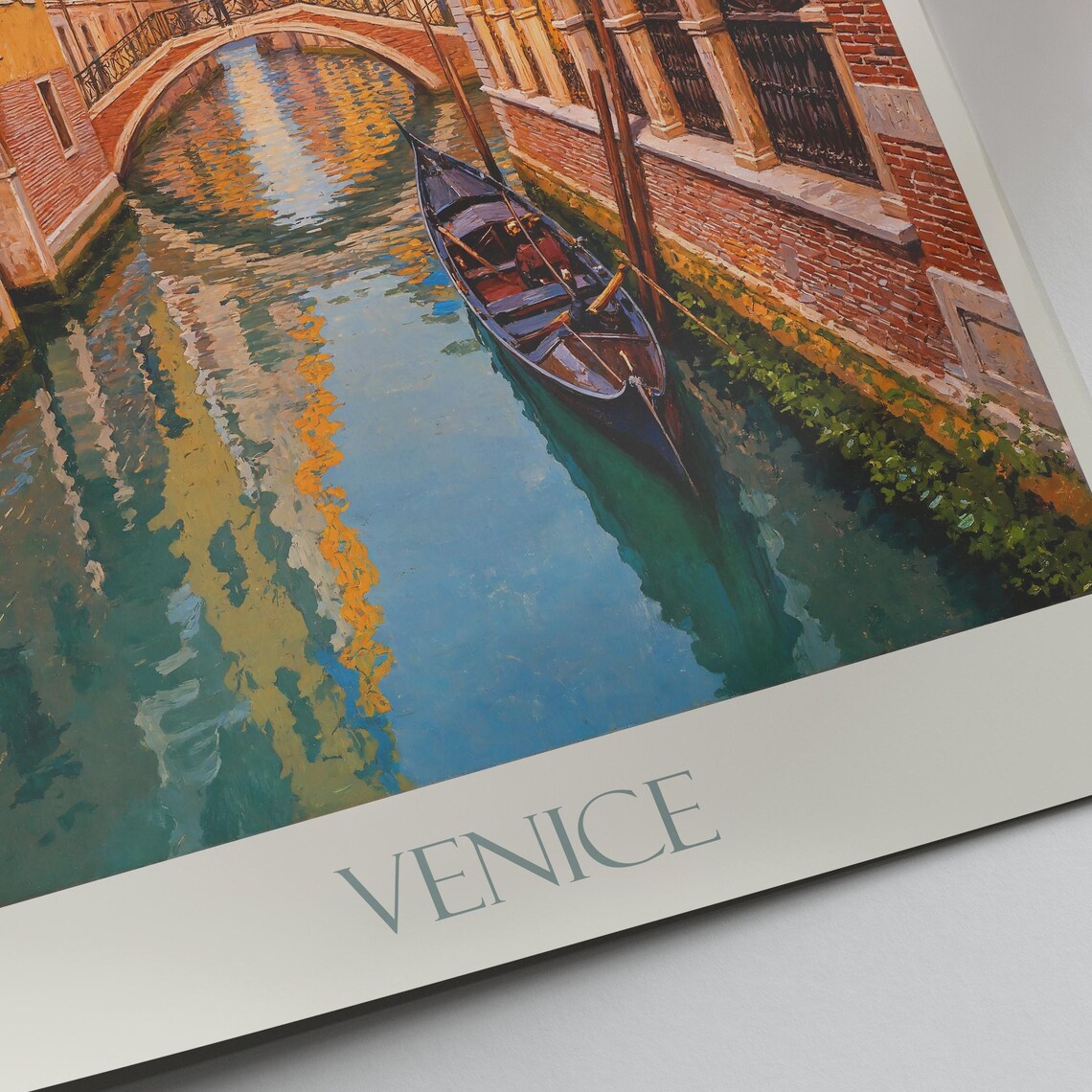 Venice Italy Canal Gondola Sunset Golden Painted Travel Poster - Image 4