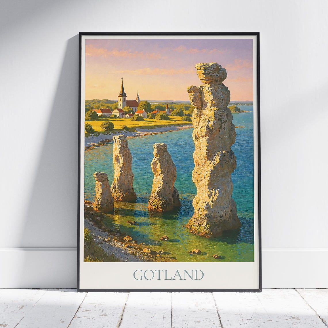 Gotland Sweden Sea Stack Rock Formations Coast Sunset Poster