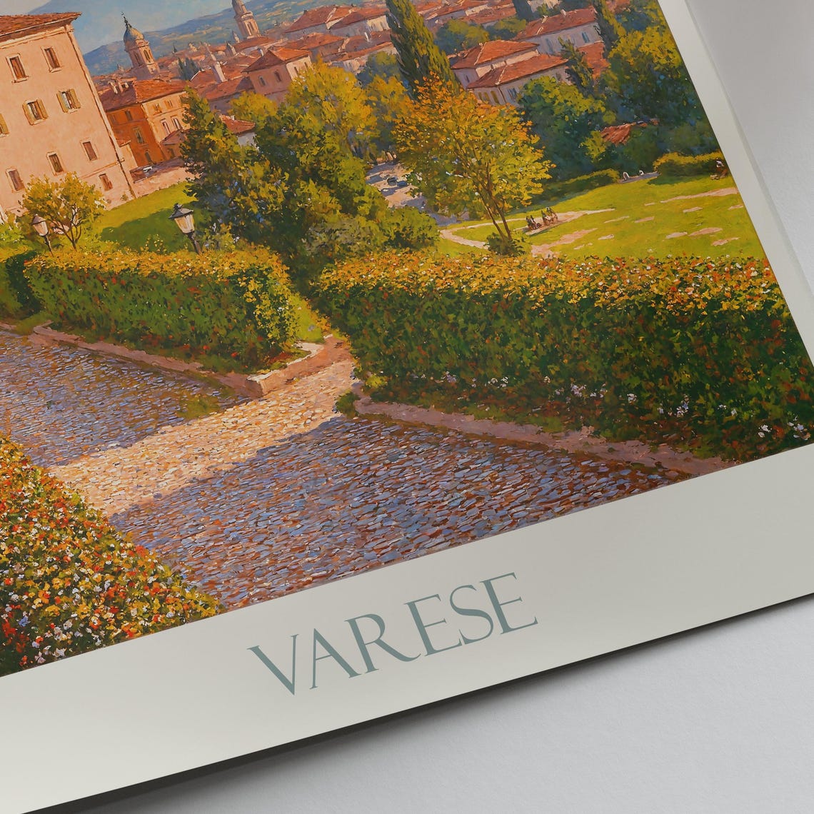Varese Italy Hillside Painted Travel Poster Lake District Gardens - Image 2